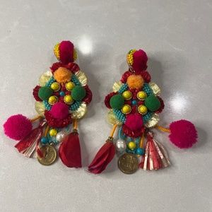 Ranjana Khan Colorful Statement Pom Earrings NWOT